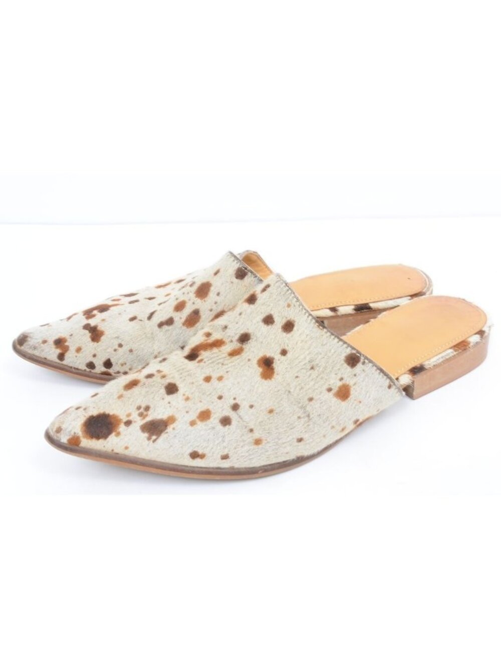 Diba True Women's High Up Women's 9.5 Leather Cow Hair Animal Print Slides Mules